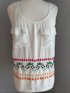 Anthropologie | Leifnotes NWOT Boho Beaded Tank Top - Ivory, Size 12